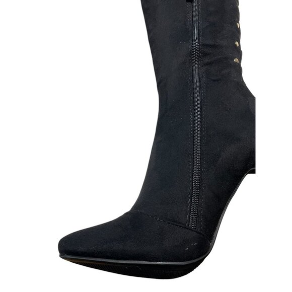 Black Suede Over-The-Knee Lace-Up Stiletto Boots Size 7 With Side Zipper & Stud - Picture 12 of 13